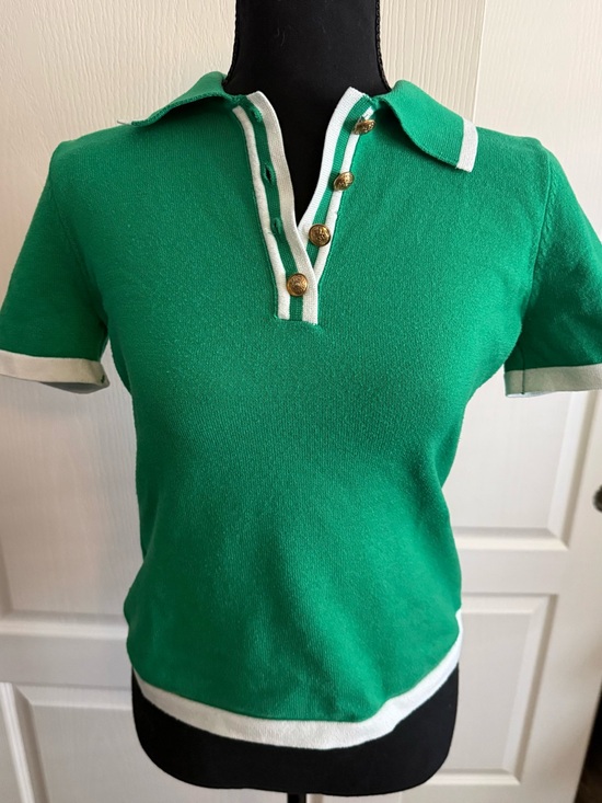 Emerson Lang Tops - Green Short-Sleeve Polo Knit Top - Emerson Lang
